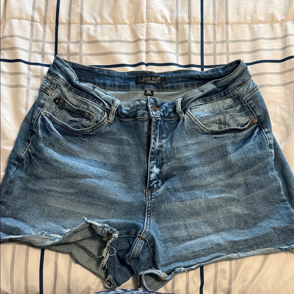 Judy Blue Light-Med Wash Frayed Hem Denim Shorts
